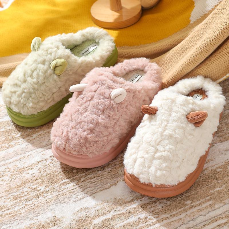 New cartoon cotton slippers women's autumn and winter home baotou couple home warm non-slip plush cotton drag men