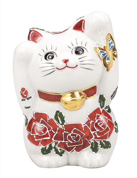 

Kutani ware Iwataya 4 Maneki Neko with No. (beckoning cat) roses, K9-1536