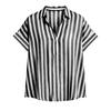 Womens Loose Fit Vertical Stripe Short Sleeve Button Down Collared Shirt Casual Lightweight Blouse Top