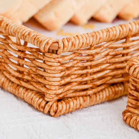 Rattan Braided Serving Tray with Handles Hollow Out Drainage Stable Smooth Edge No Deformation Home Fruit Snack Tea Cups Bread Serving Pallet Holder