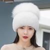 Women Winter Luxury Rabbit Fur Hat Knitted Rex Rabbit Fur Hat Top Fox Fur Cap Genuine Fox Fur Beanies Hat
