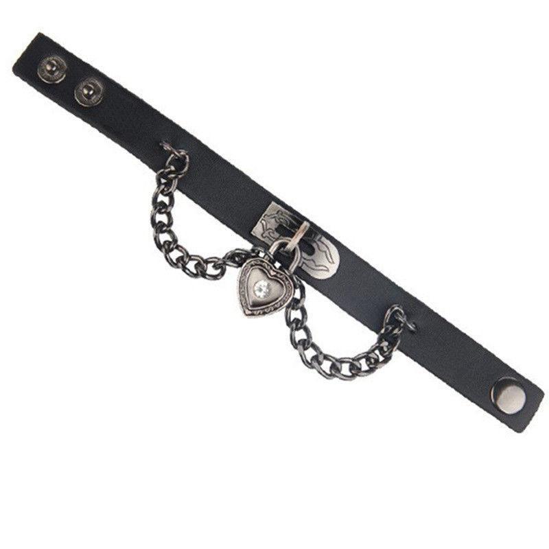 Punk Hip-Hop Rhinestone Bracelet Retro Western Wasteland Hottie Leather Snap Bracelet for Women Jewelry HUANZHI New