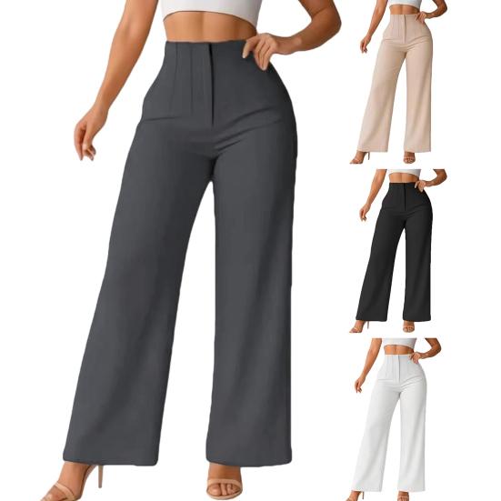 Damenhosen Hohe Taille Einfarbige Lässige Weite Beine Hose mit Taschen Einfarbige Lockerer Schnitt Pendlerhosen Arbeit Reise Täglich