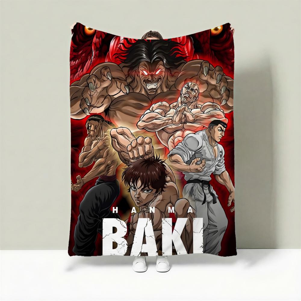 Anime B-Baki Hanma Throw Lightweight 240g Flannel Blanket Soft Skin-friendly for Summer Cooling