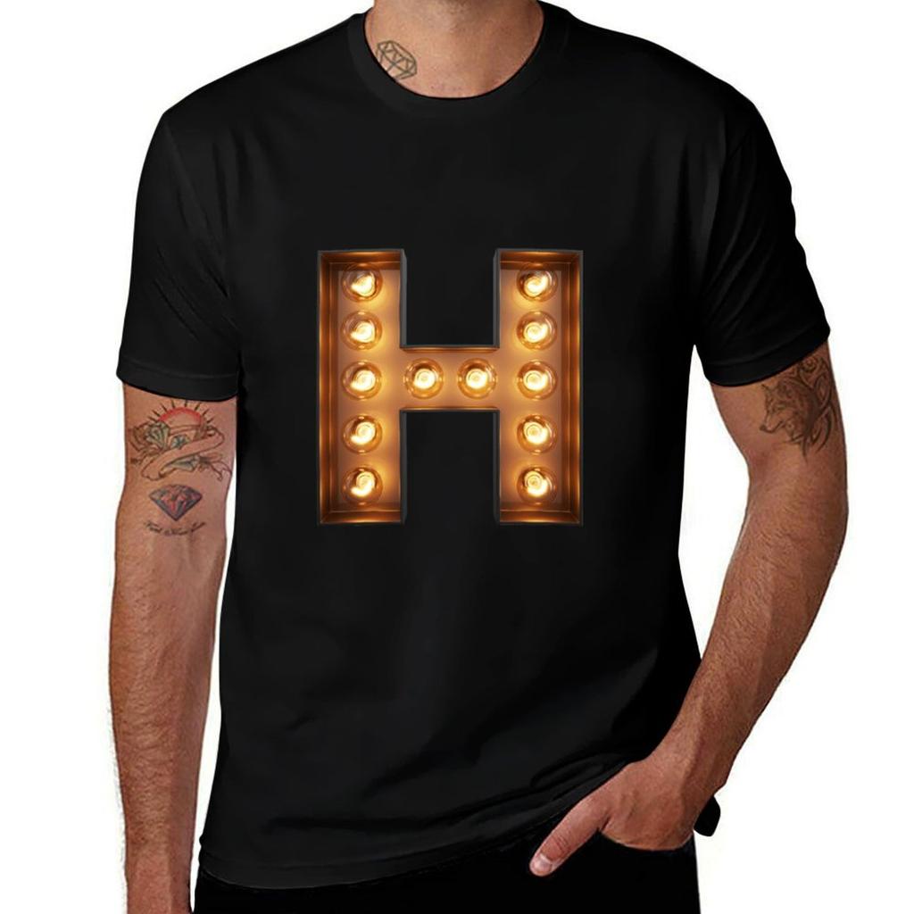 H Initial Neon Light TShirt Gym Exercise Short Sleeve TShirt