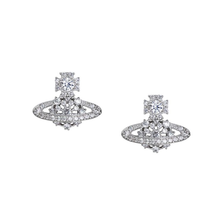 Vivienne Westwood Nrcissa Earrings With Full Diamond Design Women earrings Silver 6201031701P102P102 Box