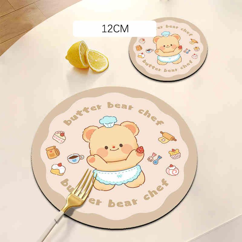 Cute Bear Rubber Coaster Round Heat Insulation Anti Slip Cup Mats Absorbent Reusable Pad Kitchen Items Accessories Decoration