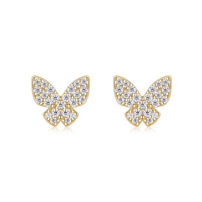 Niche Design Stud Earrings Women'S 925 Silver Gold-Plated Ins Style Fashion Butterfly Moissanite Earrings