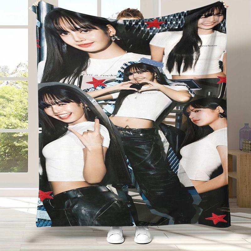 Korean Idol L-Lisa Rockstar Solo Kiss Me Flannel Blanket,Cozy Warm Throw Blanket for Bed,Sofa,Living Room,Camping,Home Decor