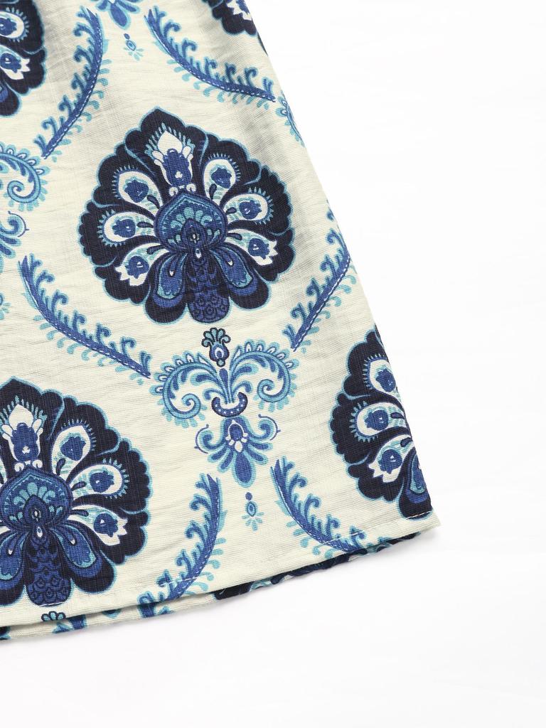 Summer French Resort Style Deep V-Neck Printed Maxi Dress