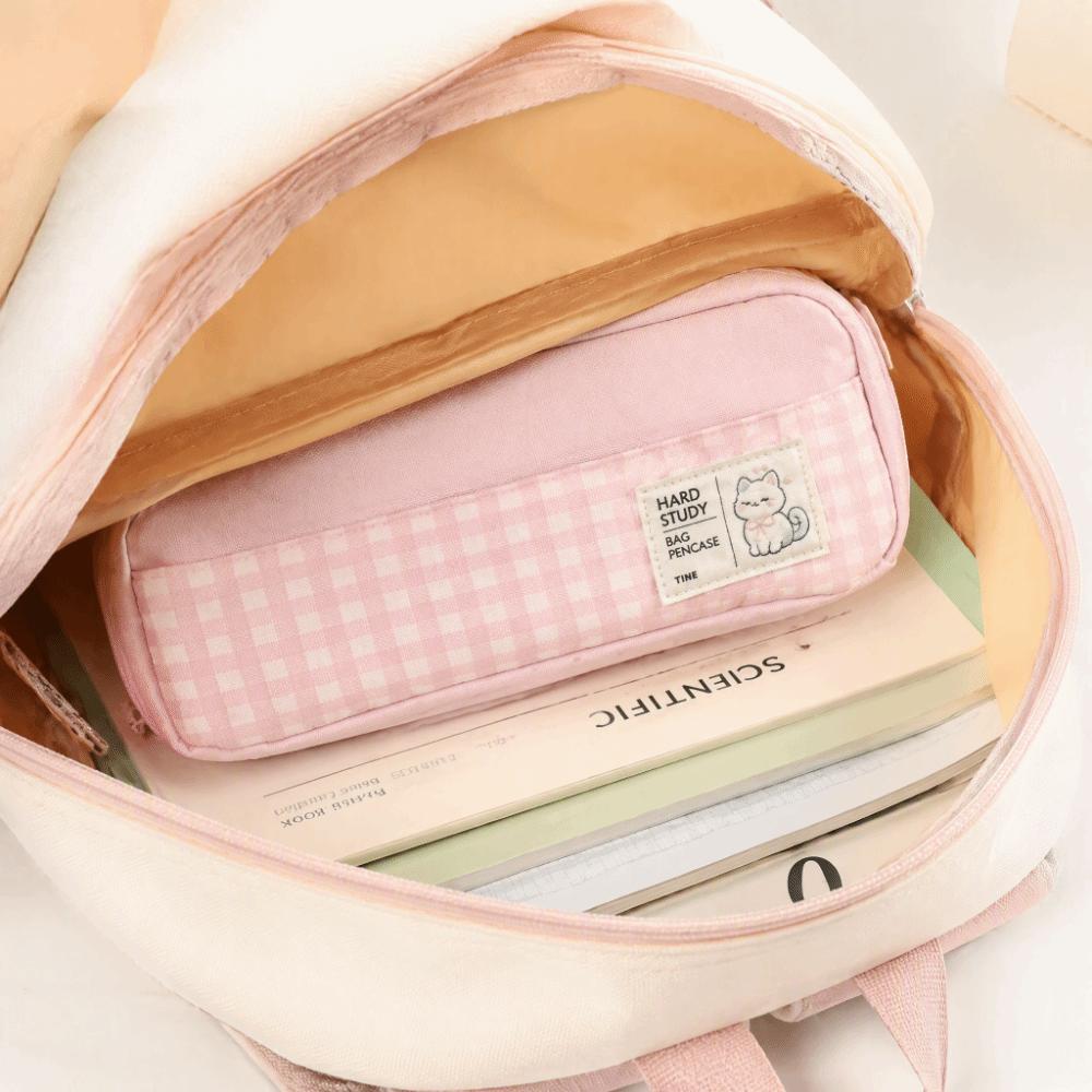Double Layers Pencil Case Gingham Check Stationery Storage Bag Ins Style Pencil Pouch  Gift