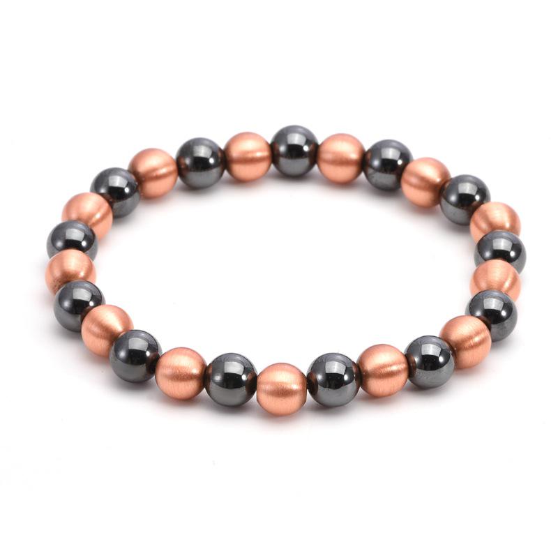 Unisex Pure Red Copper Black Magnetic Bead Bracelet - Single Circle Round Bead Jewelry Gift.