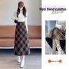 Women's Slimming High Waist Plaid Wool Midi Skirt - Retro Autumn/Winter A-Line Style