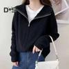 Women Sweater Coat Solid Color Lapel Long Sleeve Double Zipper Fly Design Knitting Coat Casual Commuting Style Outwear