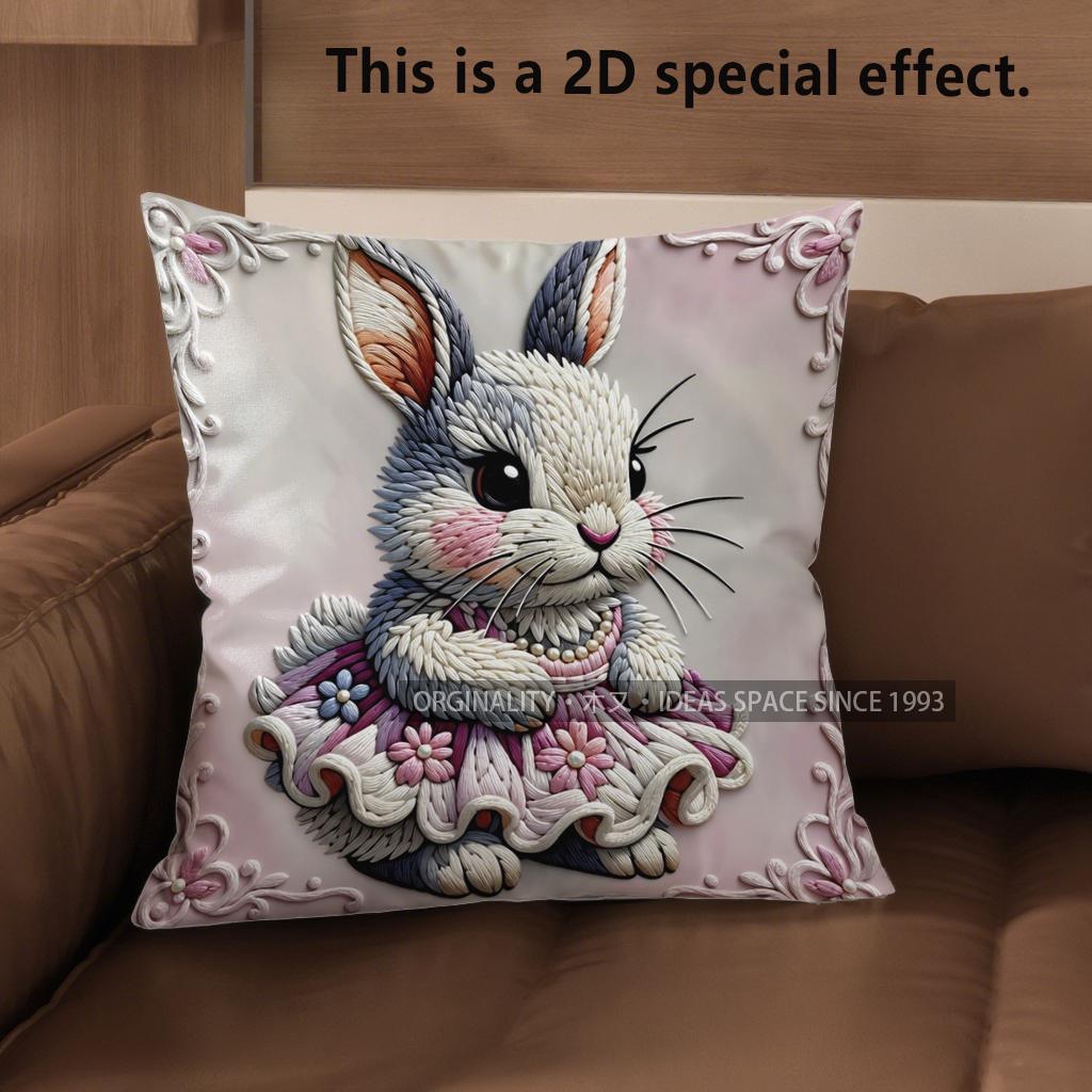 

2D Cute Dressed Rabbits Decorative Pillow Covers Pattern Cushion Cover Suitable For Sofa Bedroom Car Pillow Cover 40x40cm
