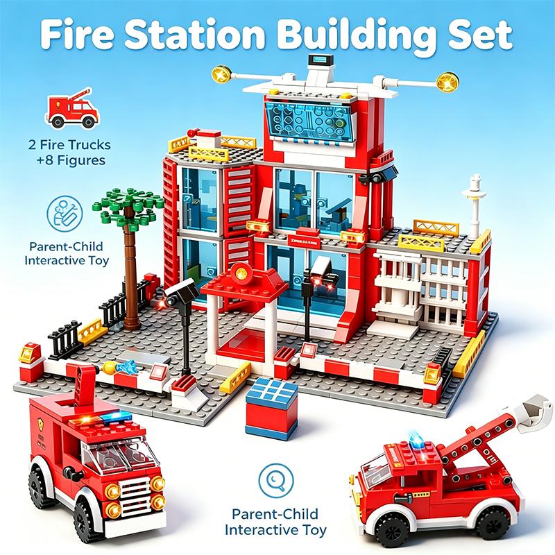 City Fire Station Building Blocks Model Urban Building Blocks Fire Truck Building Blocks Childrens Toy Christmas Holiday Gift