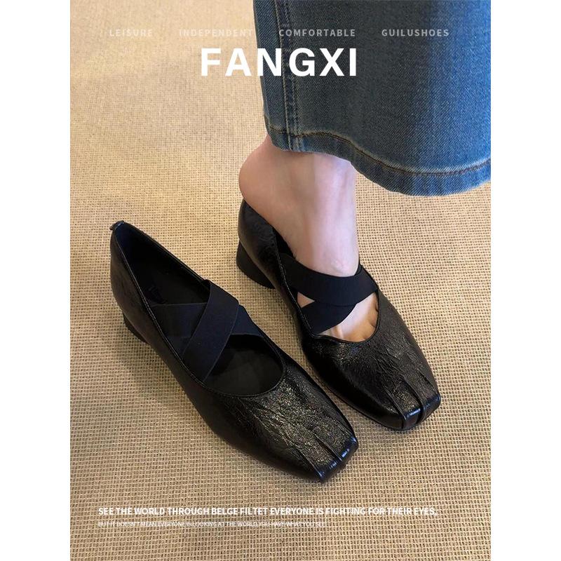 

Cowhide version~ French ballet cross-strap medium heel high heels women s head Mary Jane shoes thick heel single shoes 34