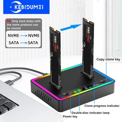 M.2 NVMe/SATA Dvojitá dokovací stanice pro pevný disk Offline klonování pevného disku M.2 SSD duplikátor USB3.2 GEN2 SSD adaptér pouzdro