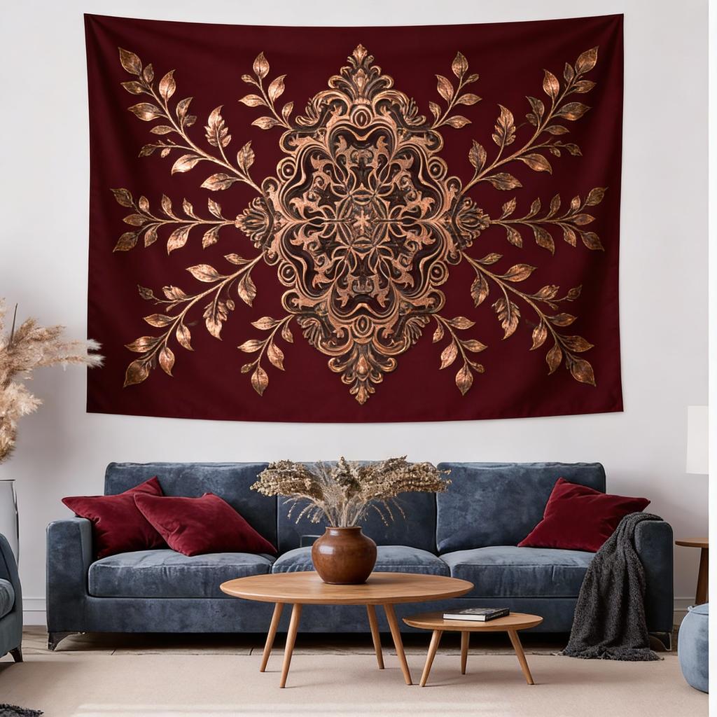 Schwarzer gemusterter Vintage-Wandteppich Wanddekoration für Zuhause Elegante Stilverbesserung Künstlerische Raumdekoration