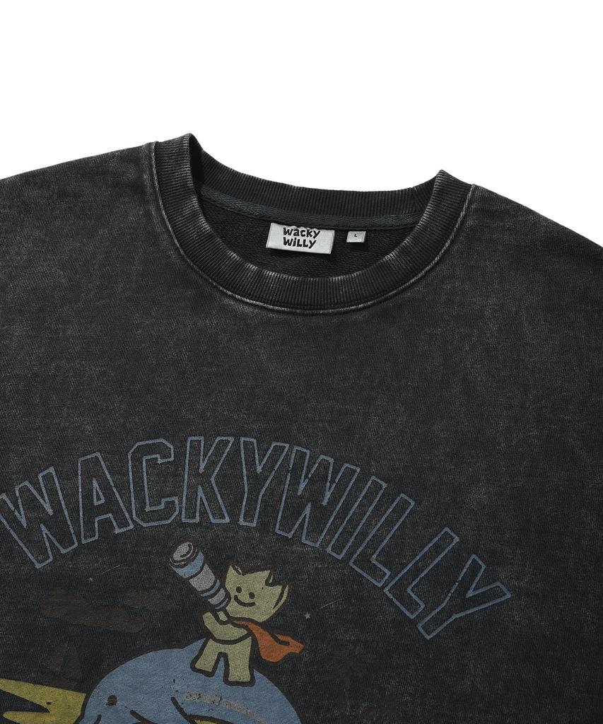 WACKY WILLY Kiki Washed Graphic Sweatshirt Charcoal