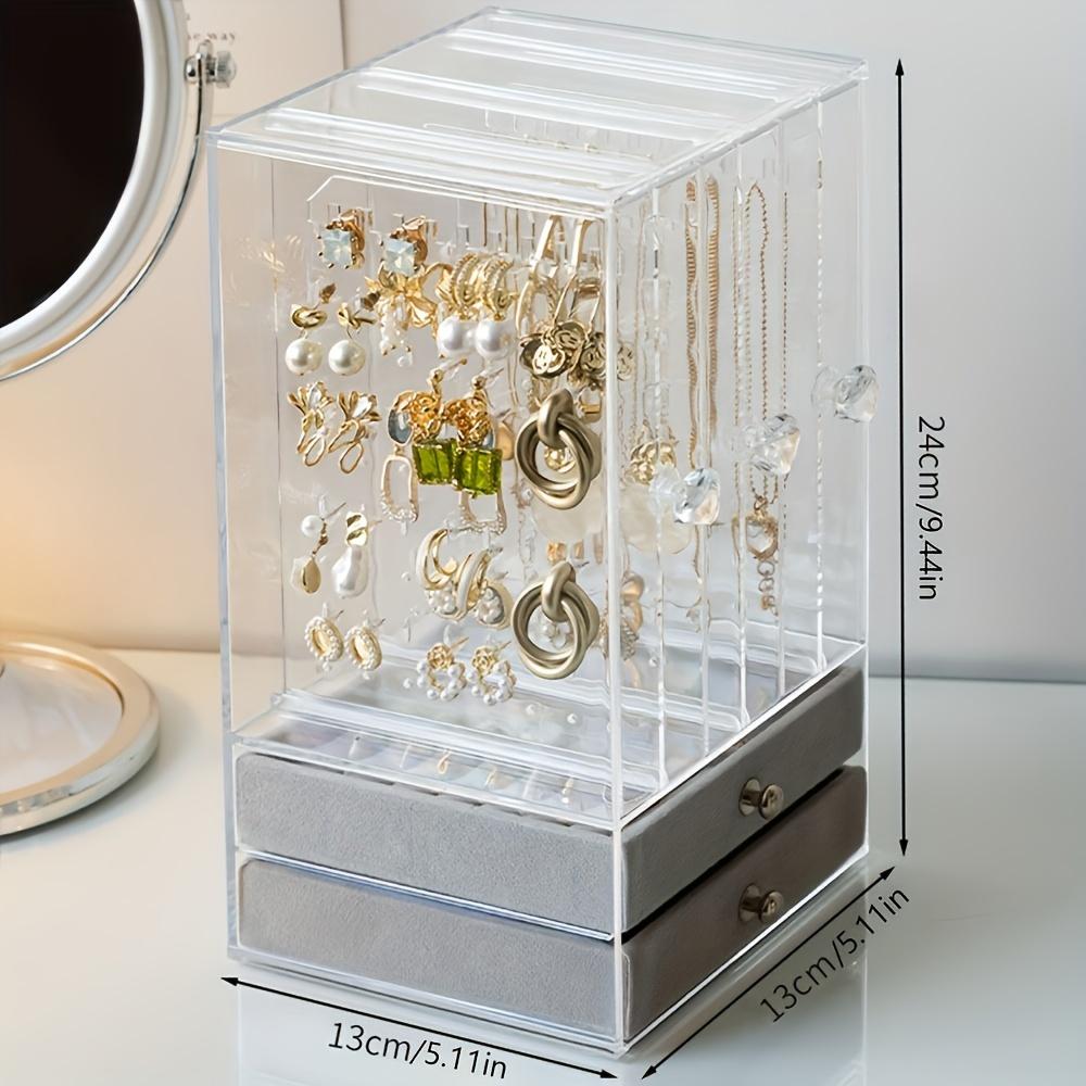 

Многоярусный прозрачный органайзер для ювелирных изделий, 1 шт., с 3 подвесными панелями и 2 ящиками для ожерелий, серег, браслетов, колец и ювелирных изделий