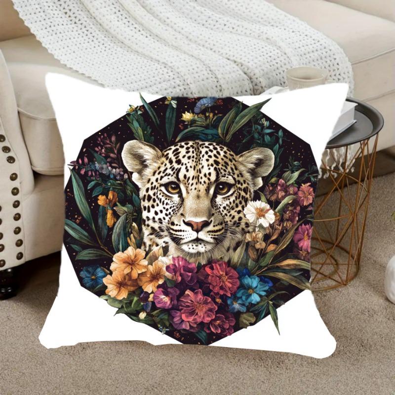 Floral Leopard Print Cushion Covers Chair Living Room Pillowcase Cozy Zipper Sofa Pillow Covers Bedroom Indoor Home Decor