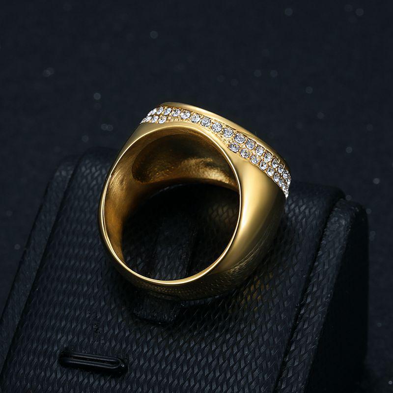 European-American Hip Hop Gold-Plated Rhinestone Titanium Ring for Men