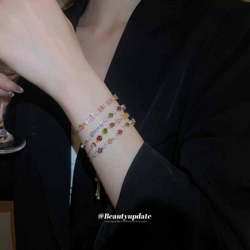 Zircon color rhombus water drop pull-out bracelet ins niche fashion versatile bracelet light luxury high-end jewelry