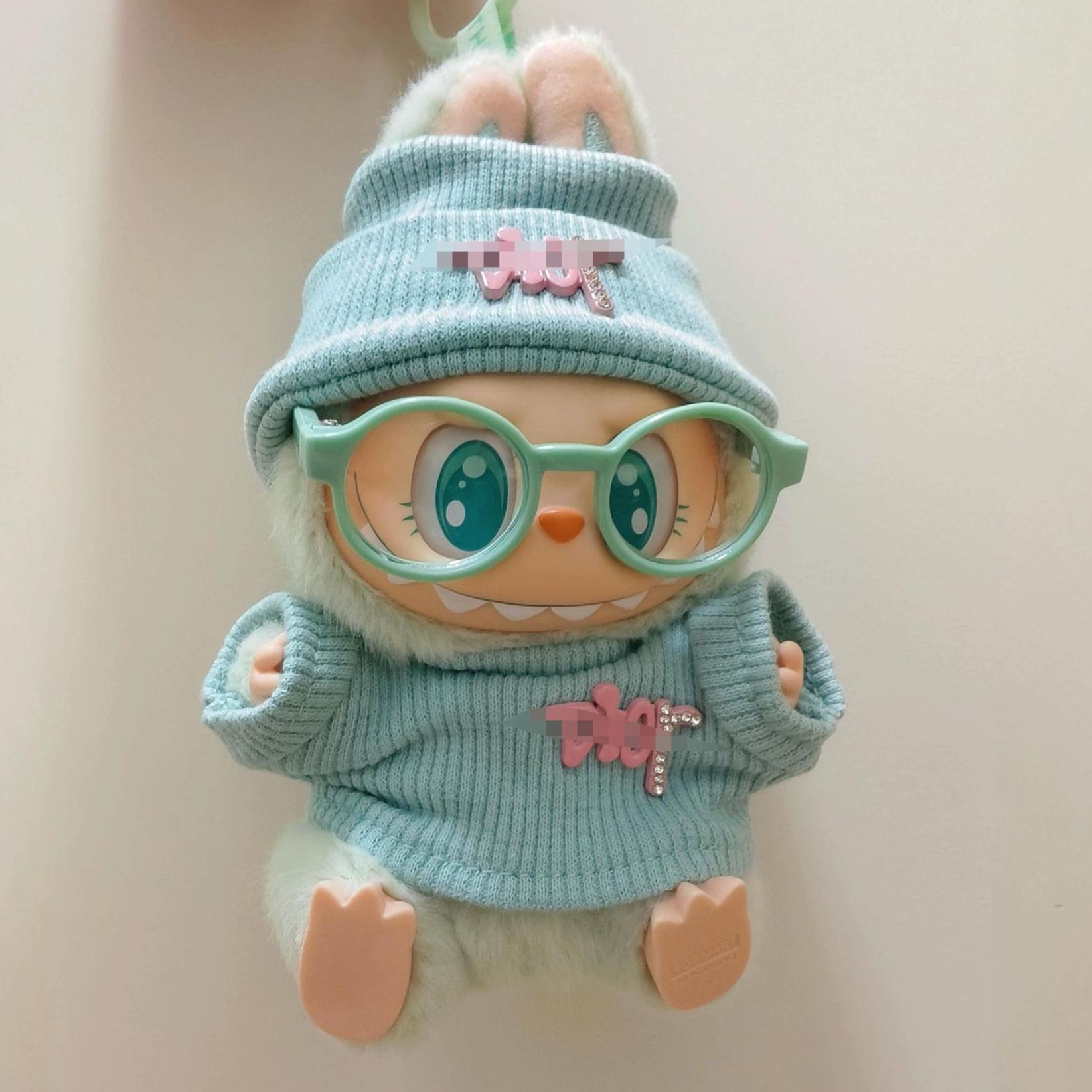 

Tiffany Blue Labubu Doll Clothes Set (15/17cm): First, Second, Third Gen with Heartbeat Green Crossbody Bag (clothing only, doll not included)