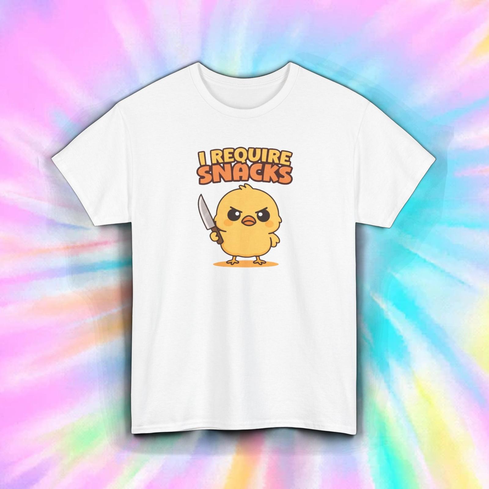 Funny Chick Shirt I Require Snacks Cute Angry Chicken Tee S-5XL Meme Gift XXXL