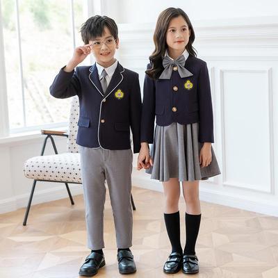 Formele Witte Overhemden & Marineblauwe Jas Pak Set in Academische Stijl voor Basisschool Meisjes