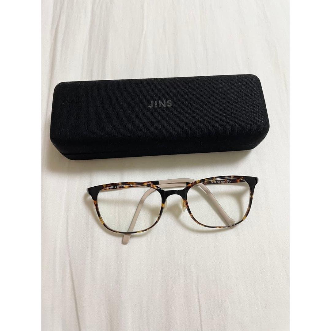 Used JINS Glasses Square Tortoiseshell Pattern Non-Prescription ZJ41024B