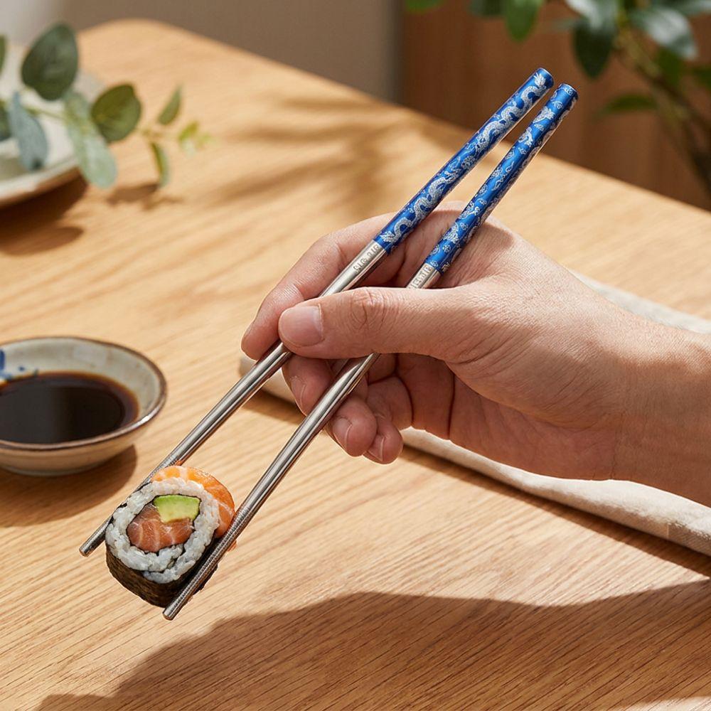 5 Pairs Mold-resistant Stainless Steel Dragon Patter Chopsticks Sushi Chopsticks  Home