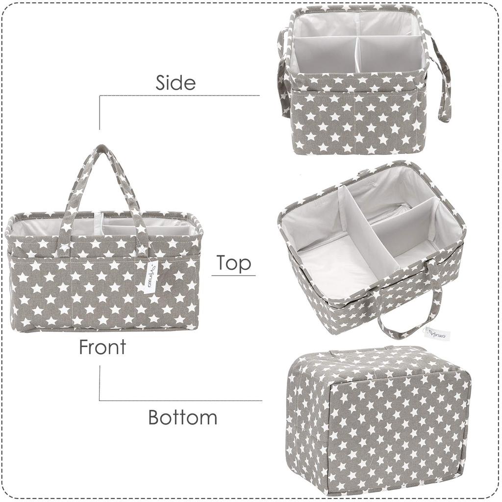 Hinwo Diaper Storage Bag, Diaper Pouch, Baby Supplies Storage Case, Basket, Bag, Box, Foldable, Baby, Baby Prep, Baby Gift (Gray Star)
