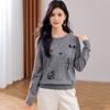 Winter New Round Neck Fun Embroidered Pattern Artistic Style Loose Women's Wool Sweater with Cashmere Included