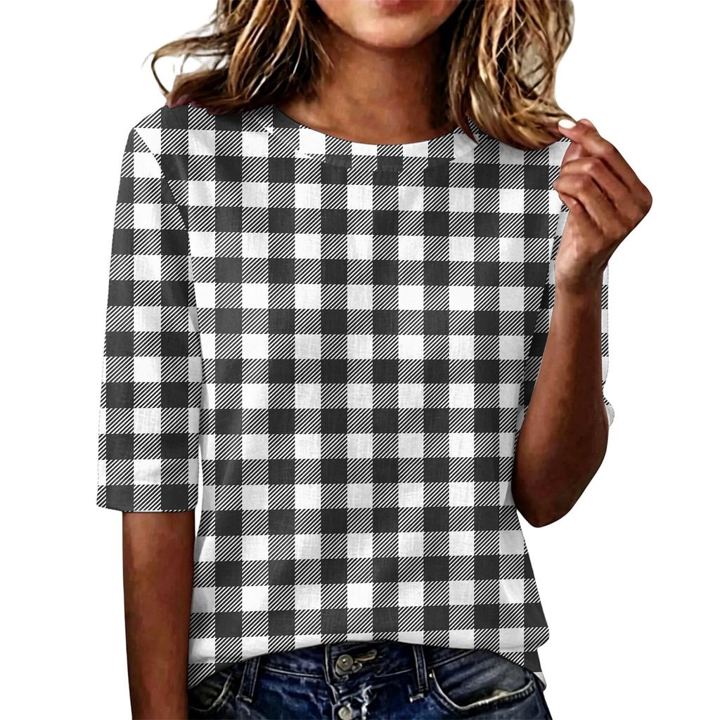 Women's Short Sleeve Round Neck Loose Fit Casual Lightweight Top Blouse for Everyday Wear