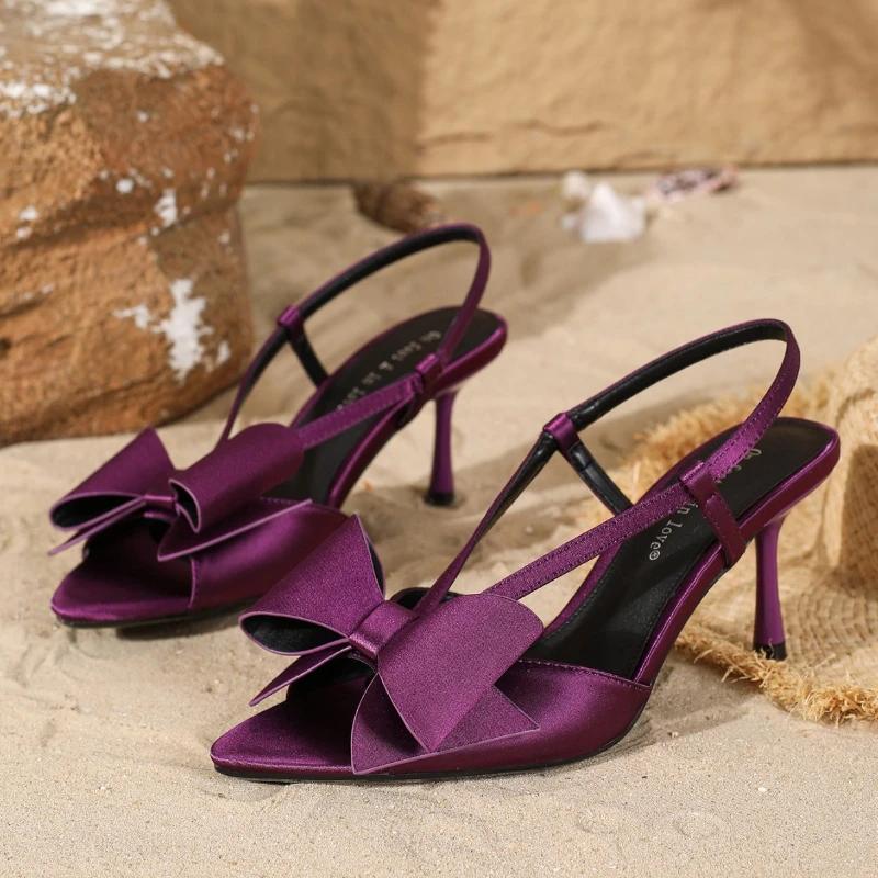 Fashion Butterfly-knot Decoration High Heeled Sandals Women Summer Sexy Open Toe Back Strap Slide Sandals Elegant Wedding Bridal Shoes