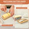 5.83" Large Butter Dish Vintage Ceramic Butter Box with Bamboo Lid Multi-role Counter Square Food Storage Box Kitchen Supplies