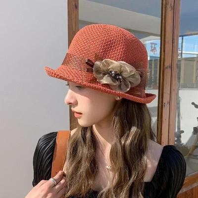 Mode Elegante Version Damen Sommer Neu Gestrickt Atmungsaktiv Blume Fischerhut Sonnenschutz Sonnencreme Lockige Kante Kurzkrempiger Hut