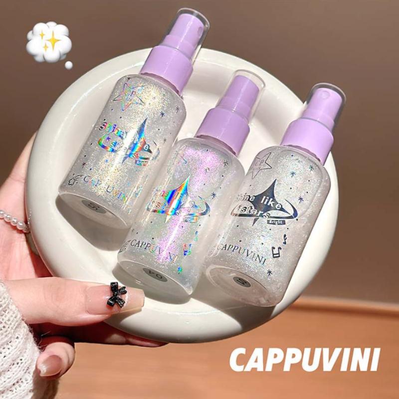 Cappuvini Peach Body Glitter Spray Diamond Sparkling Highlighter Liquid Champagne Bronzer Shimmer Full Body Shiny Cosmetics 65G