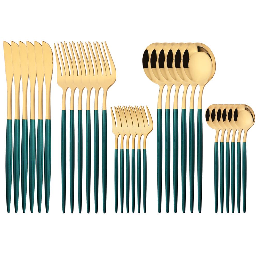 30Pcs Gold Dinnerware Cutlery Set High Quality Stainless Steel Flatware Knife Teaspoon Fork Tableware Western Kitchen Silverware