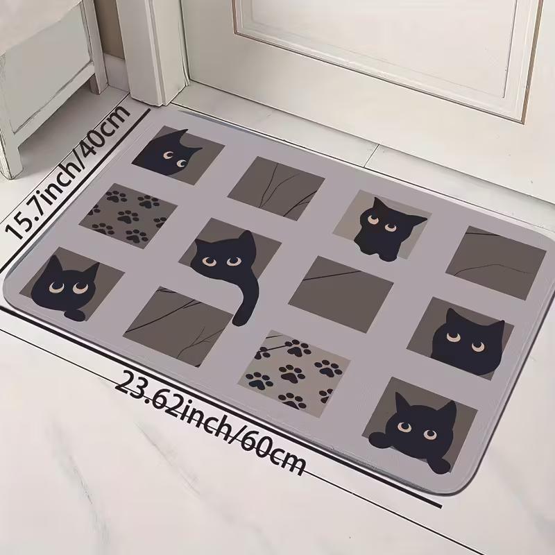 1/2pc Cartoon Cat Check Print Floor Mat, Non-Slip And Dirt-Proof, For Hallway, Kitchen, Bathroom, Home Decoration Carpet