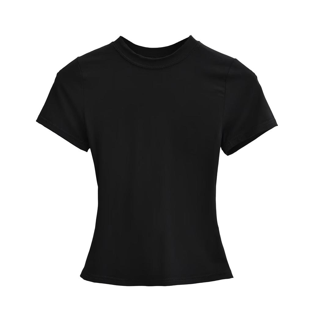 Crew neck short sleeve T-shirt women's summer new American Spice Girl solid color small slim bottom top