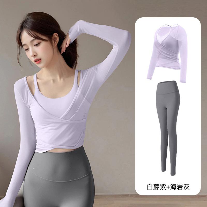 Yoga Clothes Women's Tops 1011 Spring Pilates Training Blouse Fitness Long-sleeved Sports Two-piece Set High Elastic Quick Drying