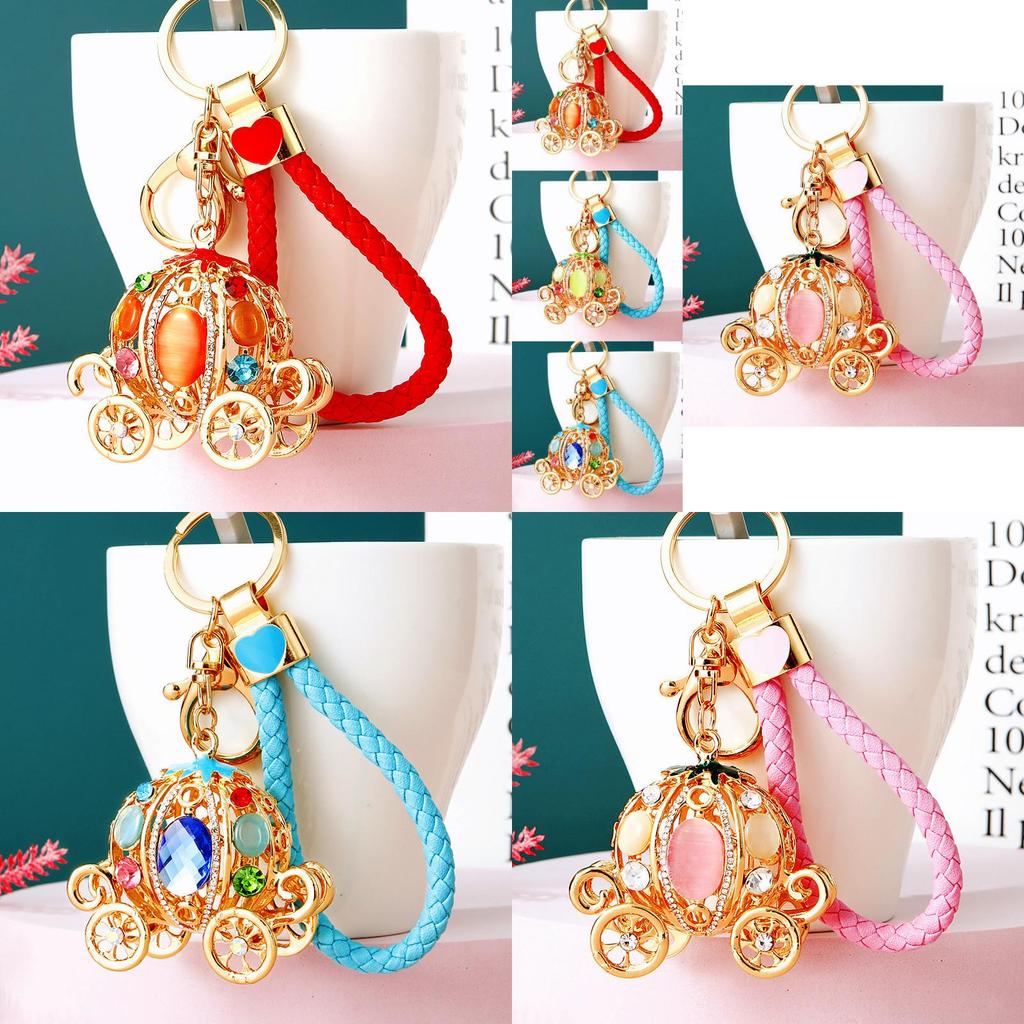 Elegant Pumpkin Car Charm Keychain Accessory For Women With Metallic Finish And Colorful Ropes Ideal For Gifts And Special Occasions
