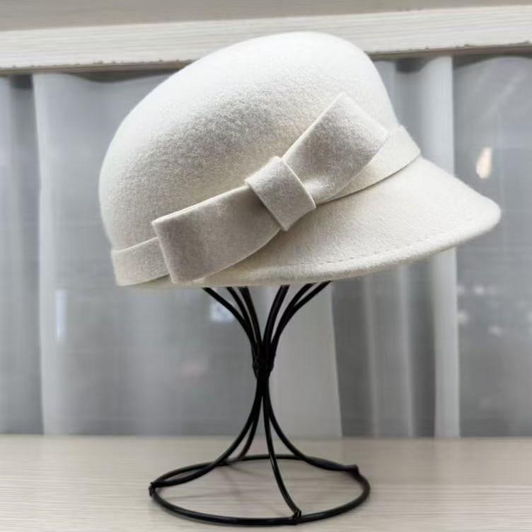 Peaked cap children autumn and winter retro elegant bow woolen equestrian hat show face small fashion beret