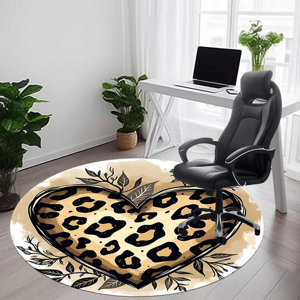 1pc Leopard Print Heart Office Round Area Rug, Indoor Mat Suitable ForOffice, Under Office Chairs Bedroom Living Room Home Decor, Room Deco 020