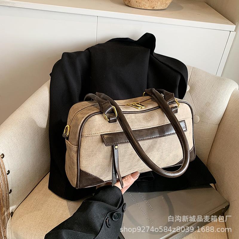 

Korean version of fashionable retro suede handbag women s new niche Boston bag casual underarm shoulder messenger bag