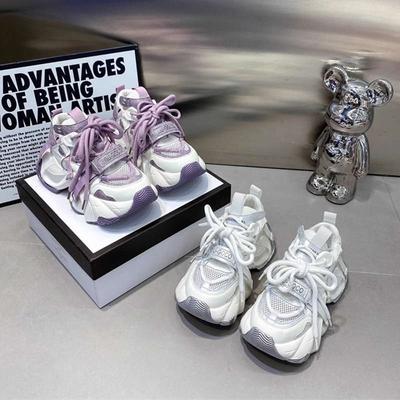 Purple Thick-soled Inner Height-increasing Dad Shoes Women's Shoes Autumn New Mesh Breathable Versatile Sports Shoes Women