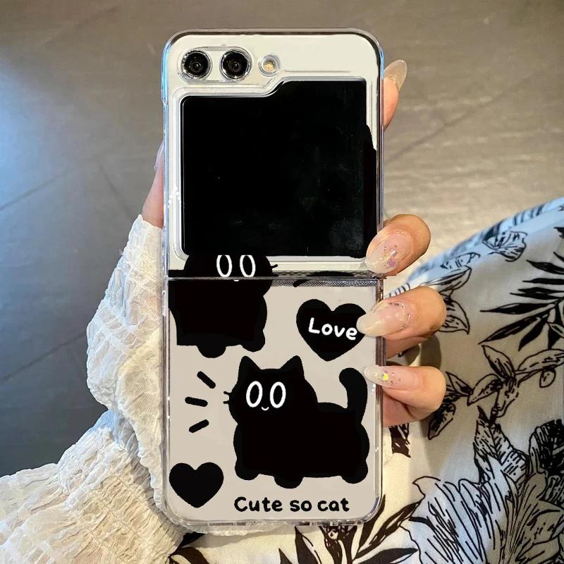 

Funny Cartoon Black Cat Phone Case For Samsung Galaxy Z Flip 5 4 3 For Samsung Flip6 Flip5 Flip7 Hard Folding Transparent Cover Galaxy ZFlip 7